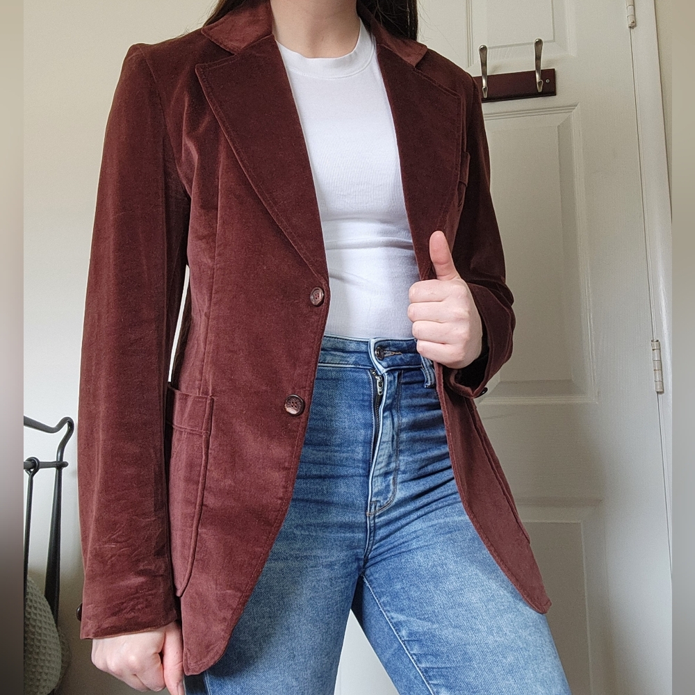 Bohemian Velvet Vintage 70's Maroon Blazer Winter Spring Transition Jacket